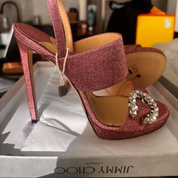 New Jimmy Choo Saphie / Pink Glossy Metallic - Size 38 - New in Box + Dust Bag - Picture 2 of 5
